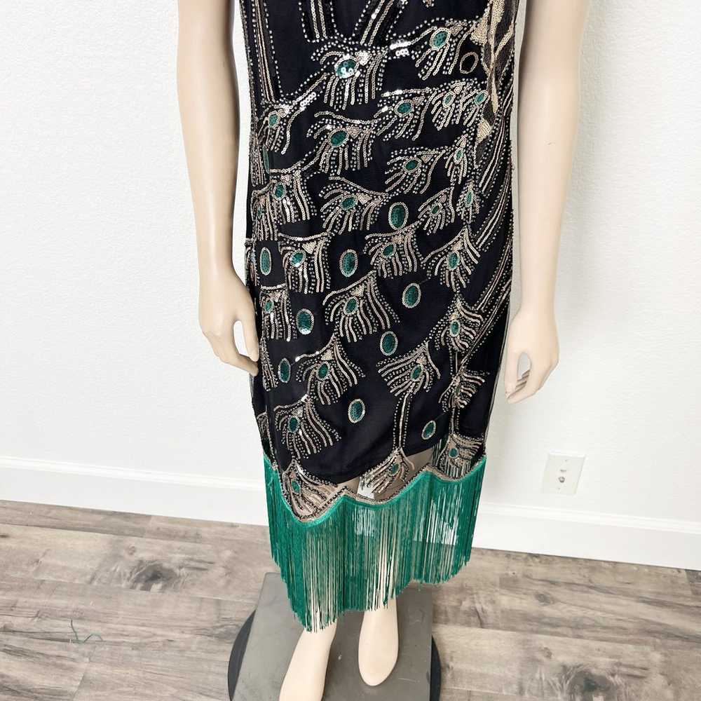 Babeyond Size XL Black 20's Flapper Sequined Peac… - image 4