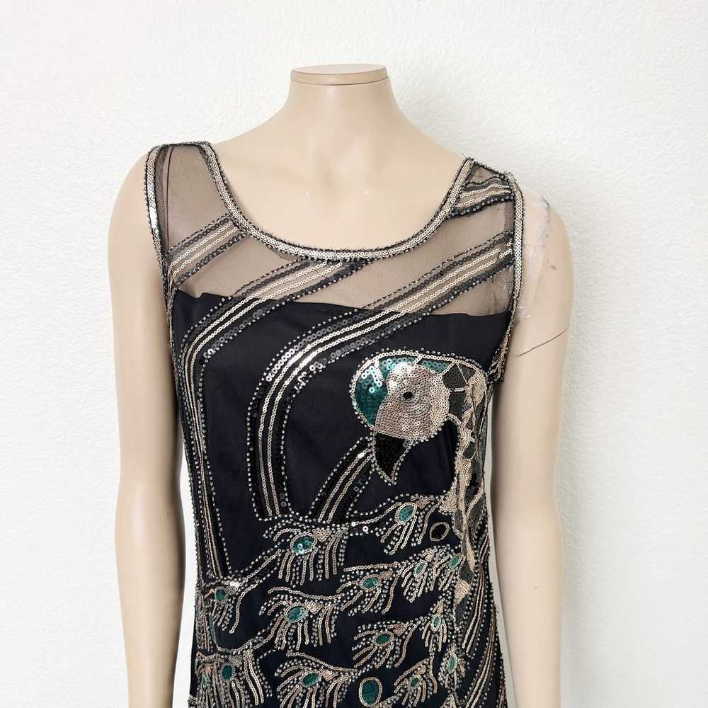 Babeyond Size XL Black 20's Flapper Sequined Peac… - image 9