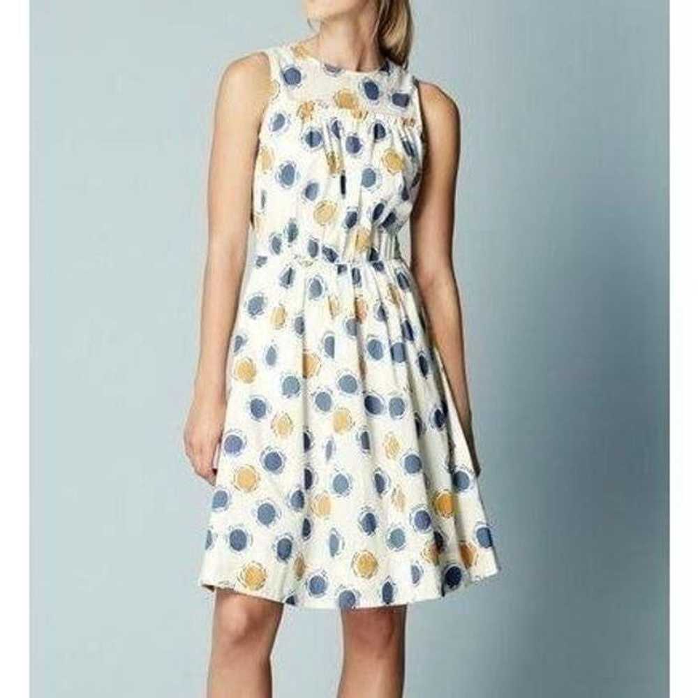 Boden Molly Dress WW031 Blue Yellow Polka Dots si… - image 1