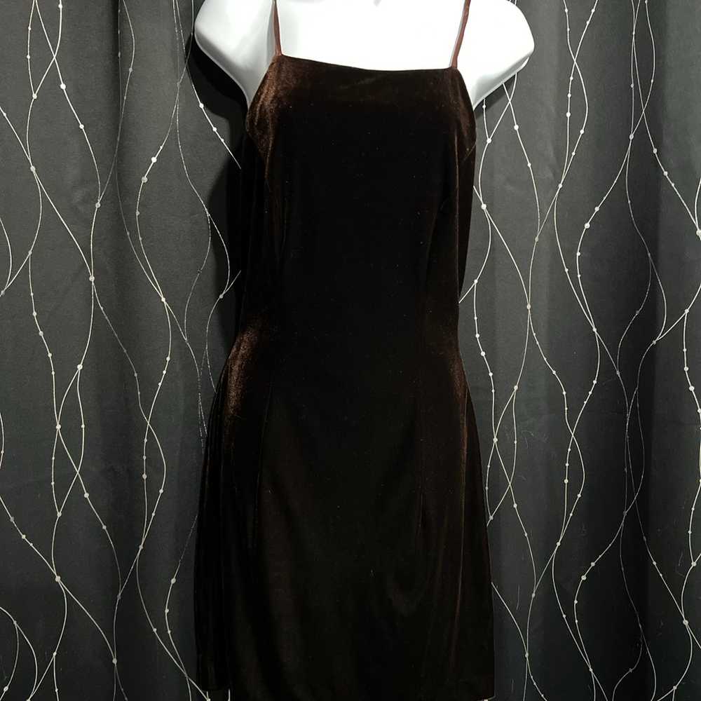 Dave and Johnny Y2K Brown Velvet Open Back Dress … - image 2