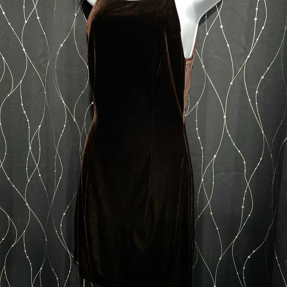 Dave and Johnny Y2K Brown Velvet Open Back Dress … - image 3