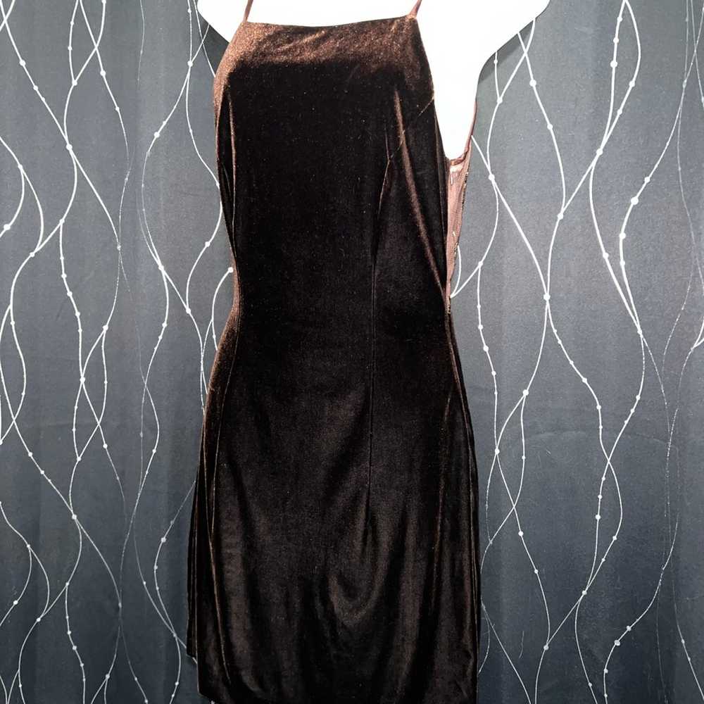 Dave and Johnny Y2K Brown Velvet Open Back Dress … - image 4