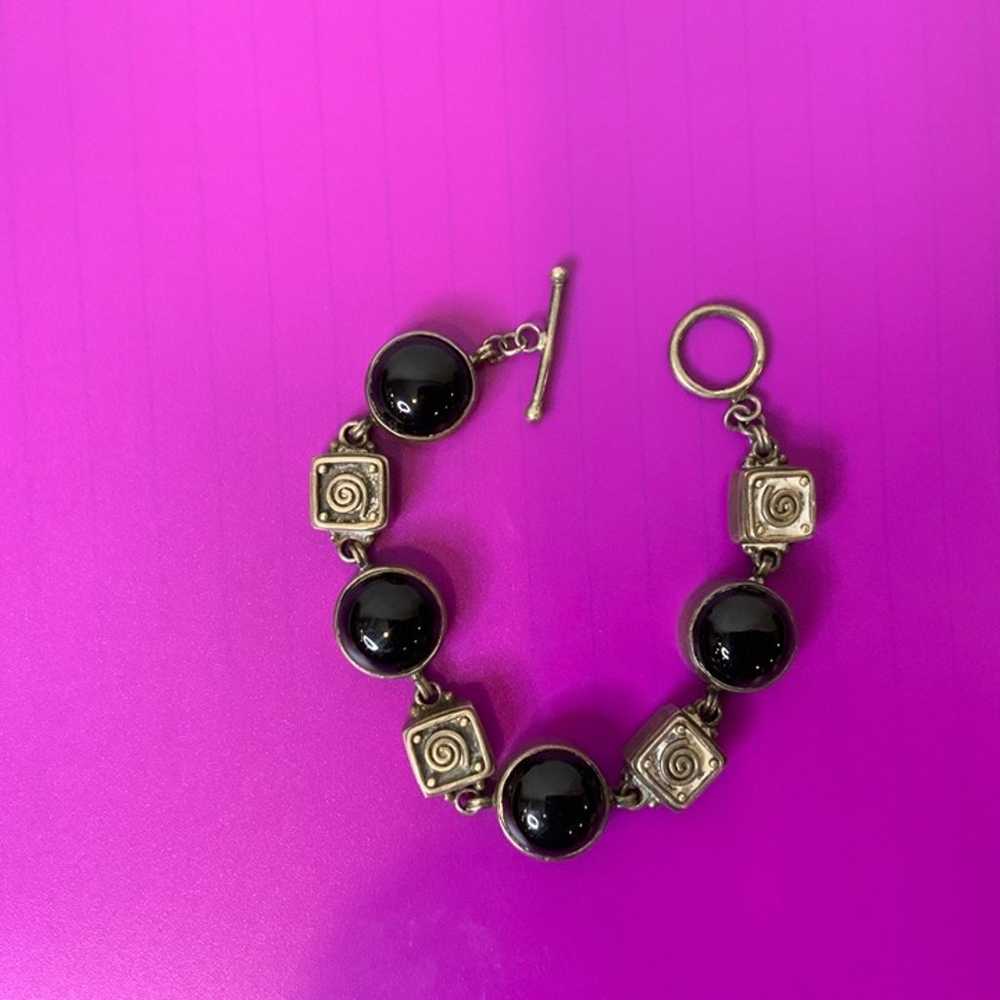 Vintage sterling 9.25 silve and black onyx bracel… - image 1