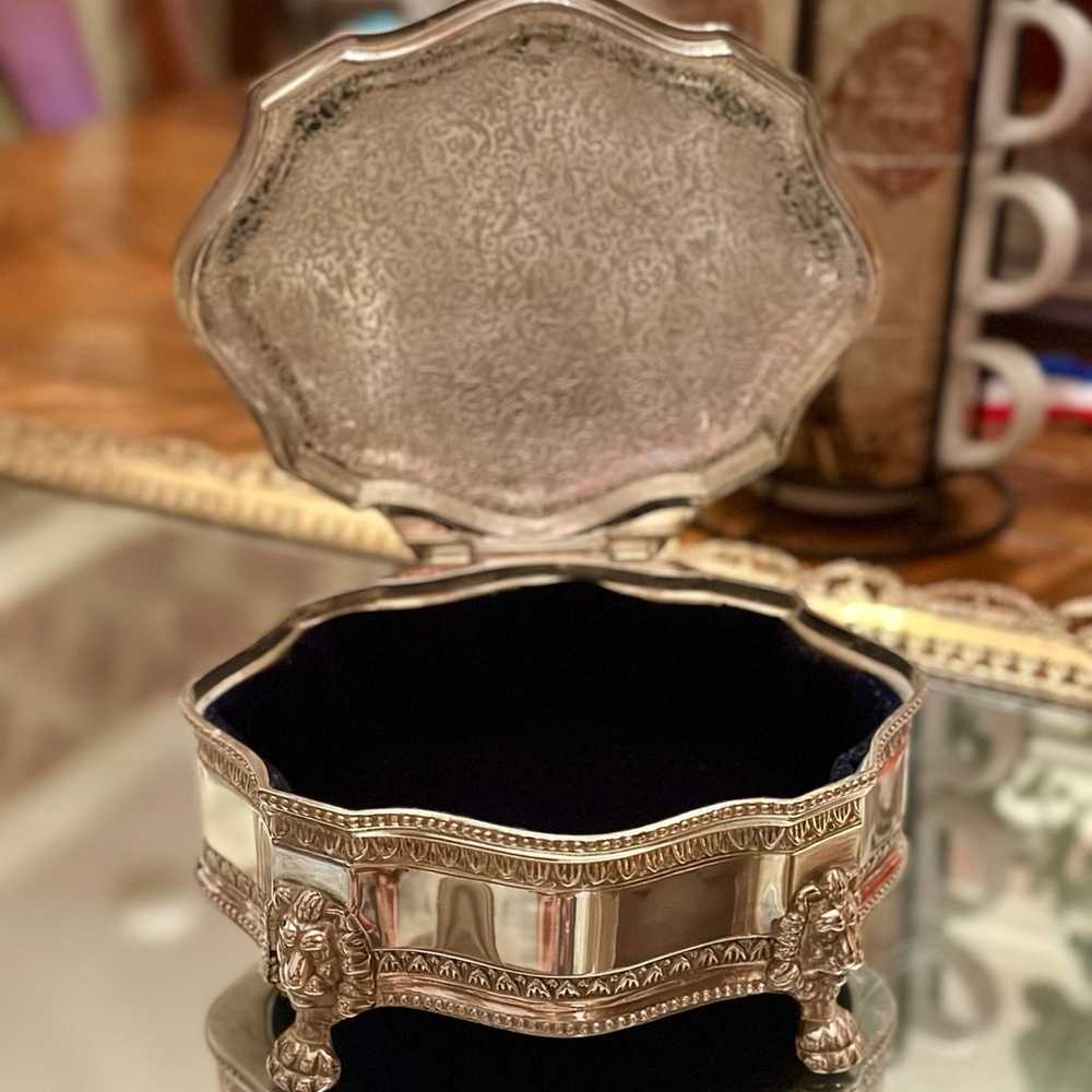 Antique Silver-Plated Jewelry Box with Ornate Det… - image 2