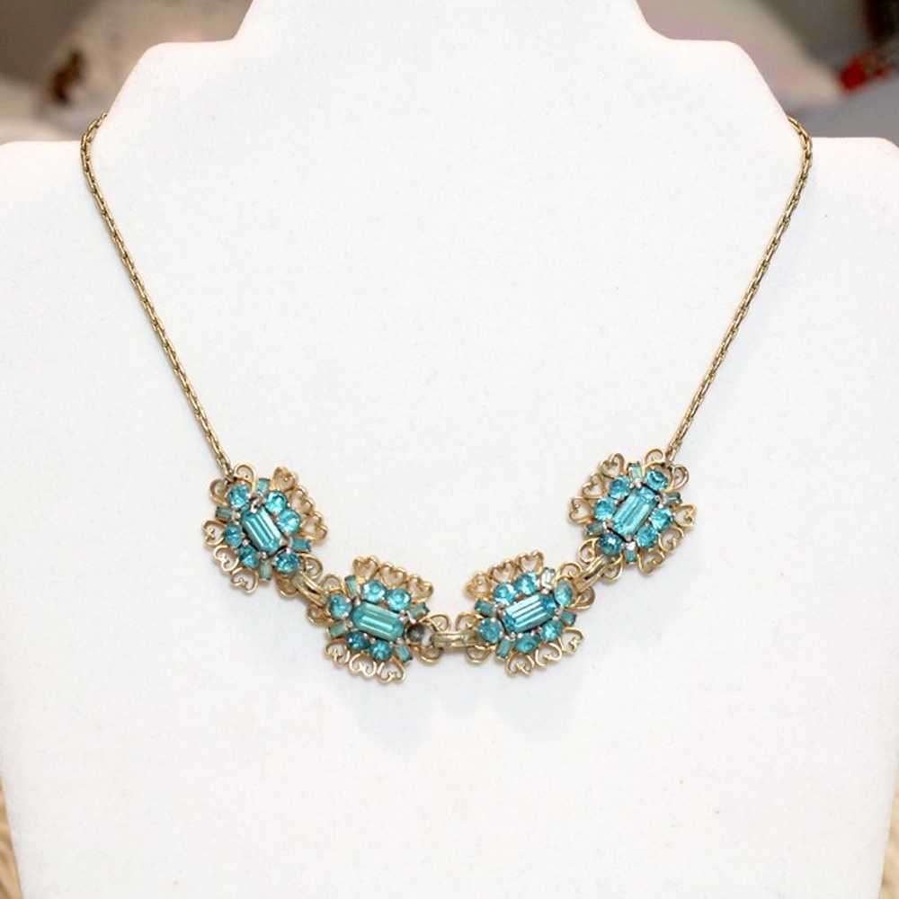 Elegant 1940s Aquamarine Vintage Gold Heart Scall… - image 1