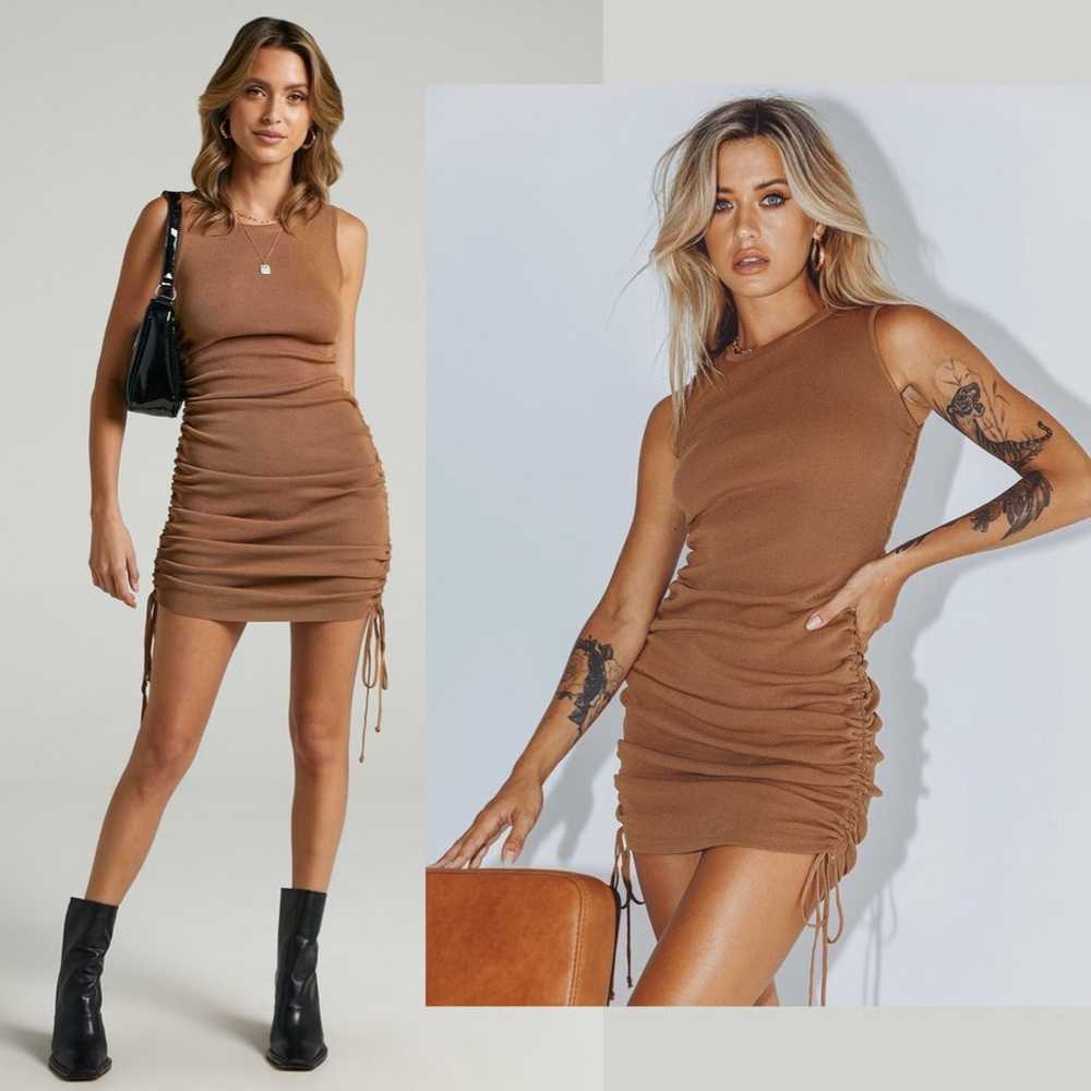 Lioness Mini Dress Camel Brown Cinched Sleeveless… - image 1