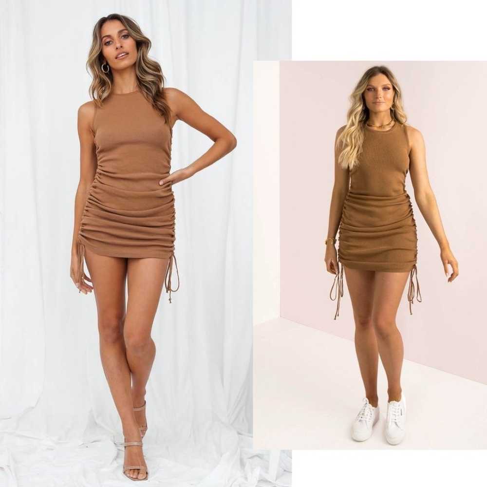 Lioness Mini Dress Camel Brown Cinched Sleeveless… - image 3