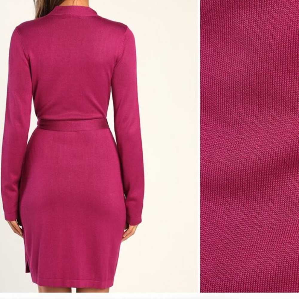 Lulus Literary Lover Magenta Wrap Sweater Dress - image 2