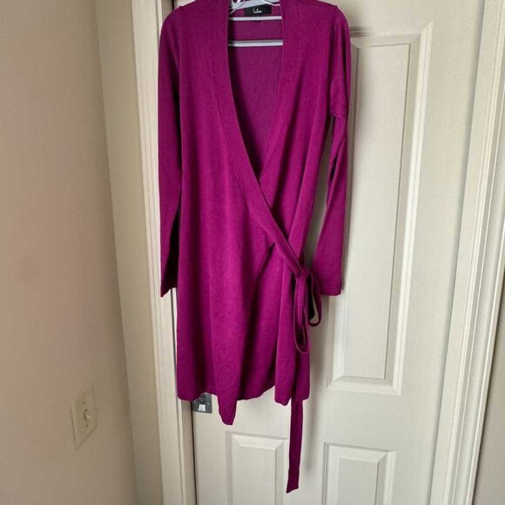 Lulus Literary Lover Magenta Wrap Sweater Dress - image 3