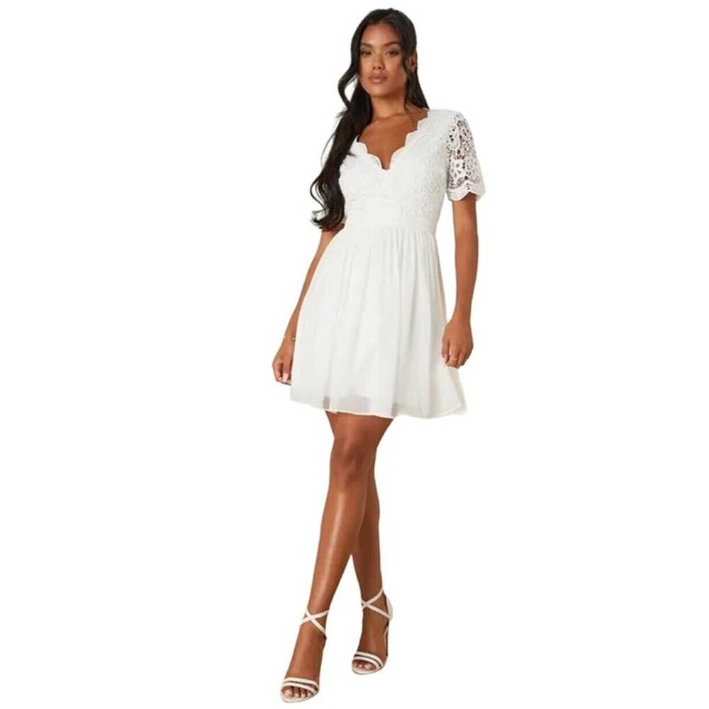 Lulus Scalloped V-Neck Chiffon Lace Mini Skater B… - image 1