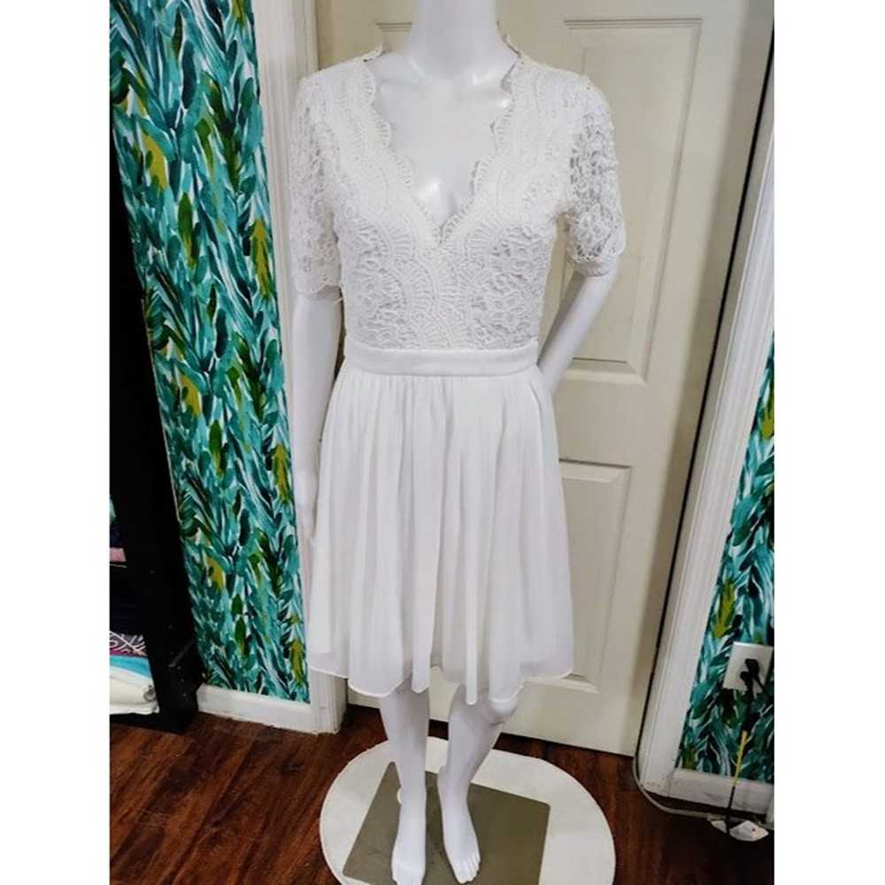 Lulus Scalloped V-Neck Chiffon Lace Mini Skater B… - image 4