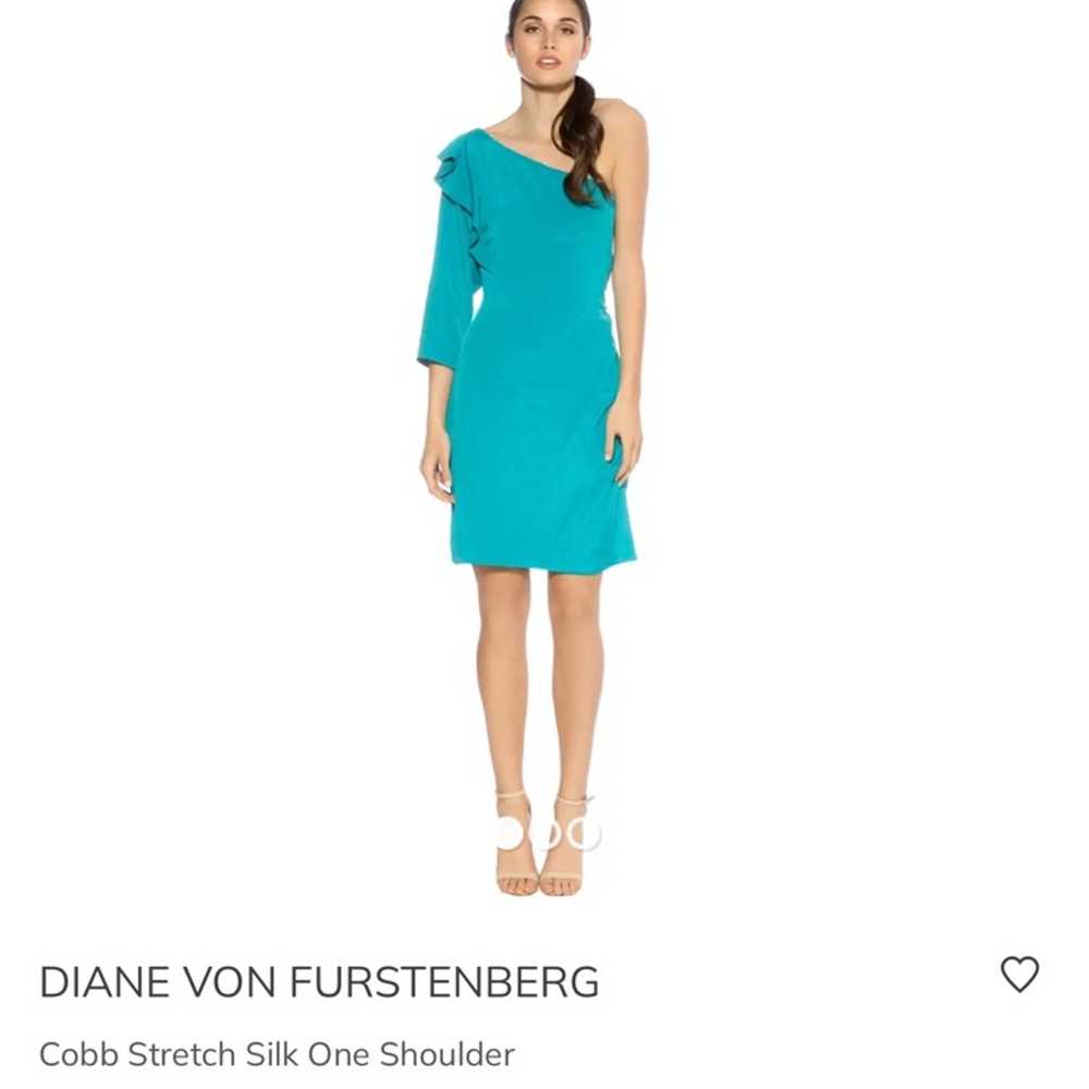 DVF Cobb Silk Stretch One Shoulder Dress Turquoise - image 1