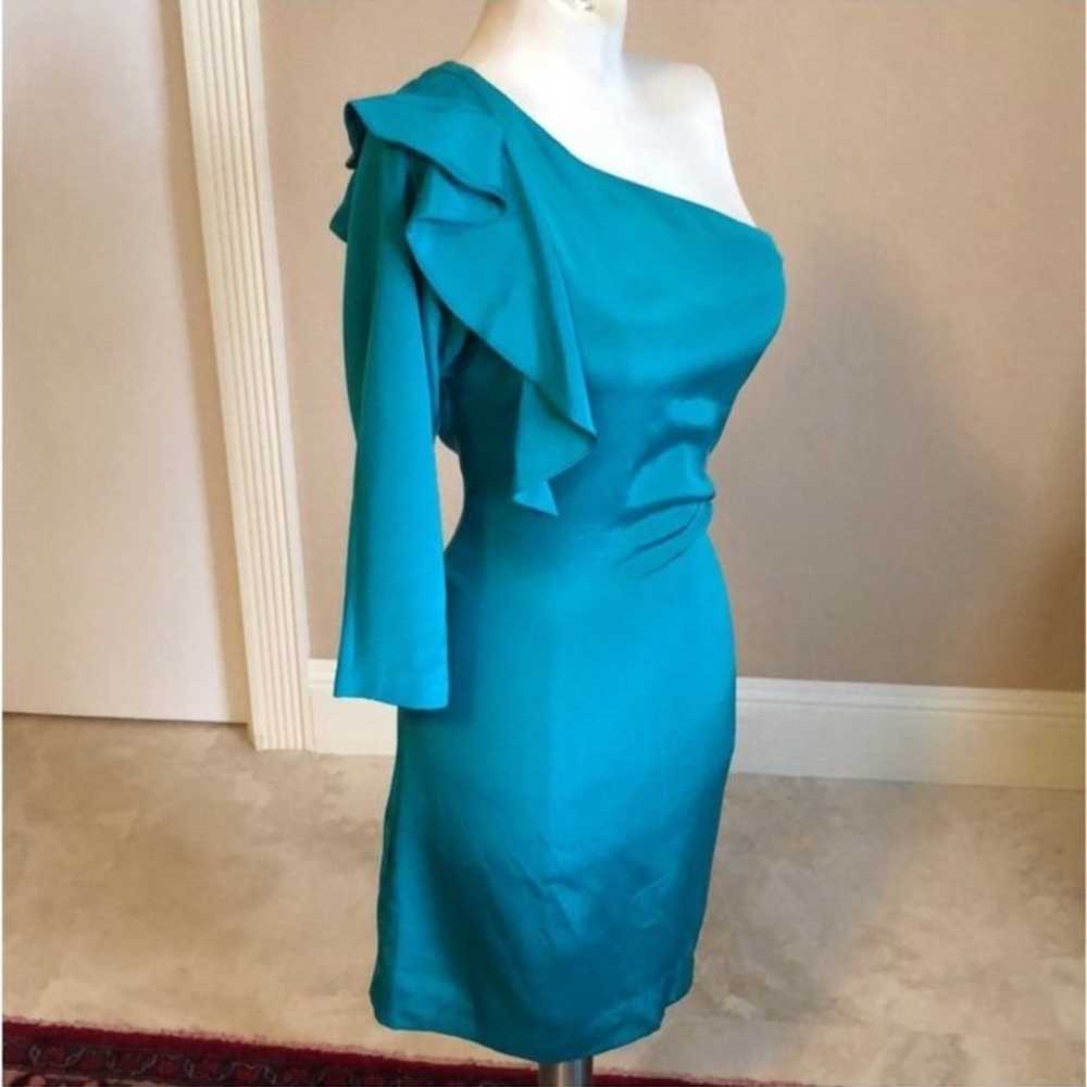 DVF Cobb Silk Stretch One Shoulder Dress Turquoise - image 2