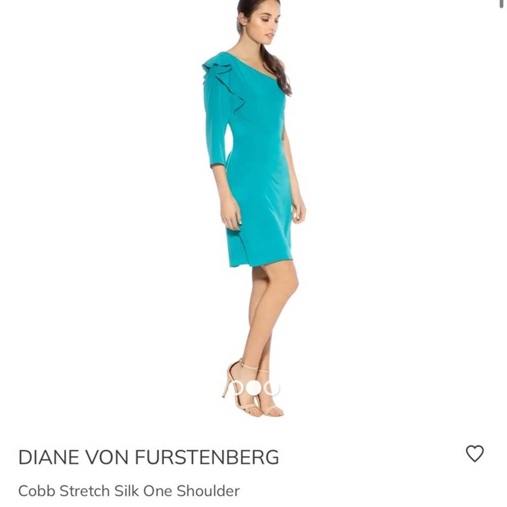 DVF Cobb Silk Stretch One Shoulder Dress Turquoise - image 4