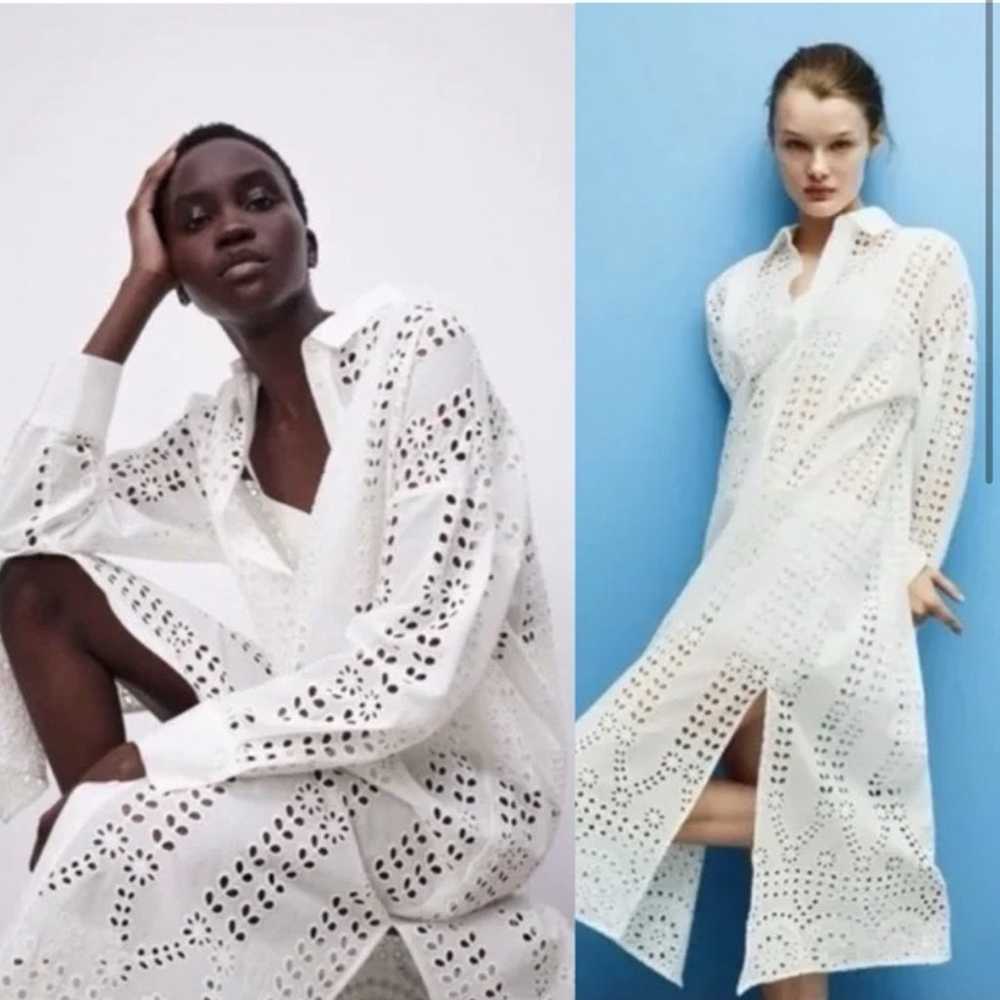 Zara Openwork Embroidery Shirt Dress - image 2