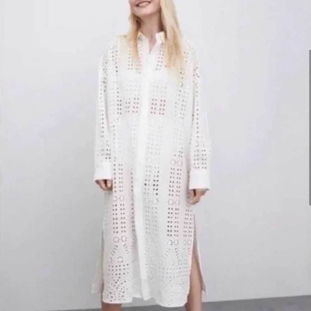 Zara Openwork Embroidery Shirt Dress - image 3