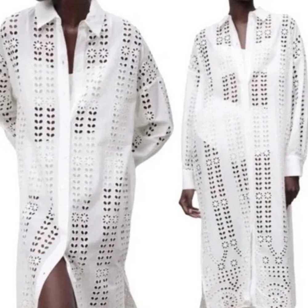 Zara Openwork Embroidery Shirt Dress - image 4