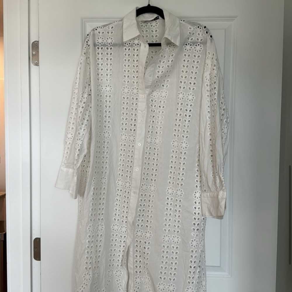 Zara Openwork Embroidery Shirt Dress - image 7