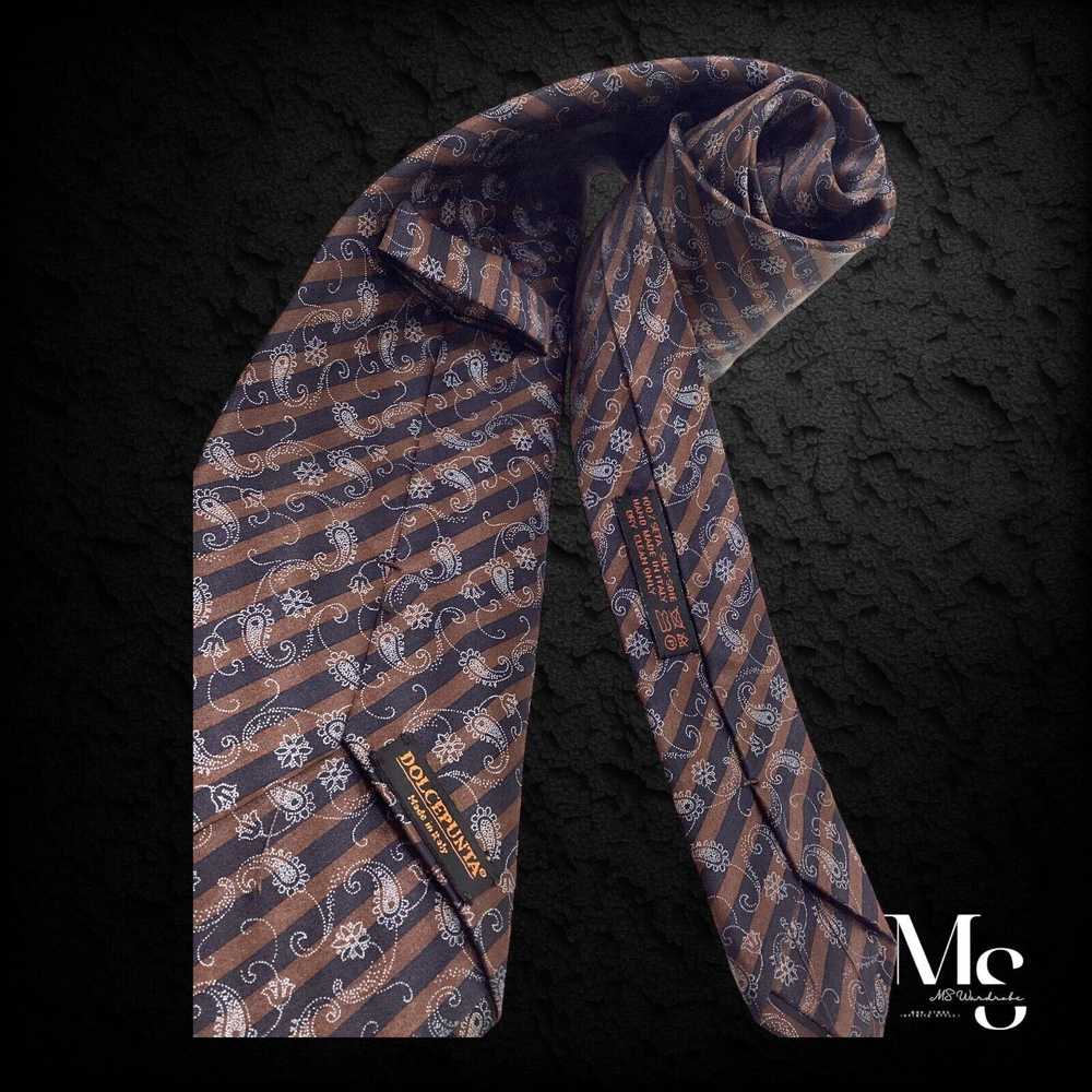 Dolcepunta DOLCEPUNTA Brown Paisley Stripe Silk T… - image 3