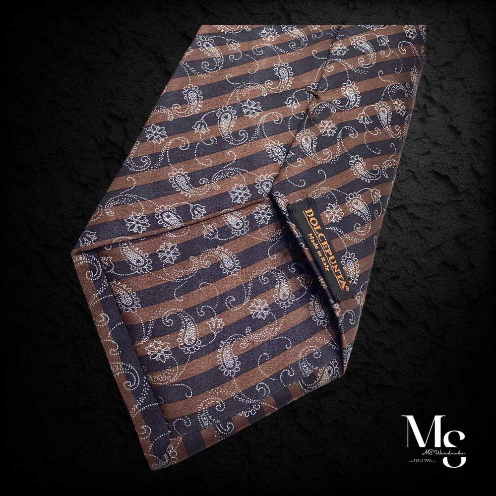 Dolcepunta DOLCEPUNTA Brown Paisley Stripe Silk T… - image 4