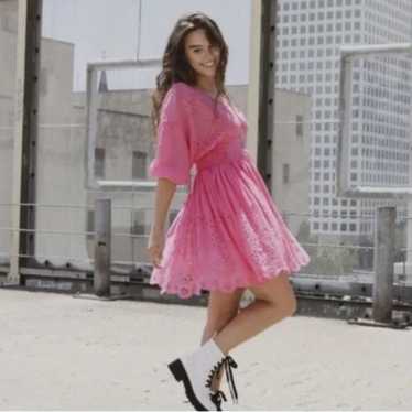 Free People One Lottie Barbie Pink Eyelet Dress S… - image 1