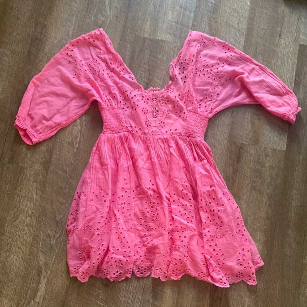 Free People One Lottie Barbie Pink Eyelet Dress S… - image 2