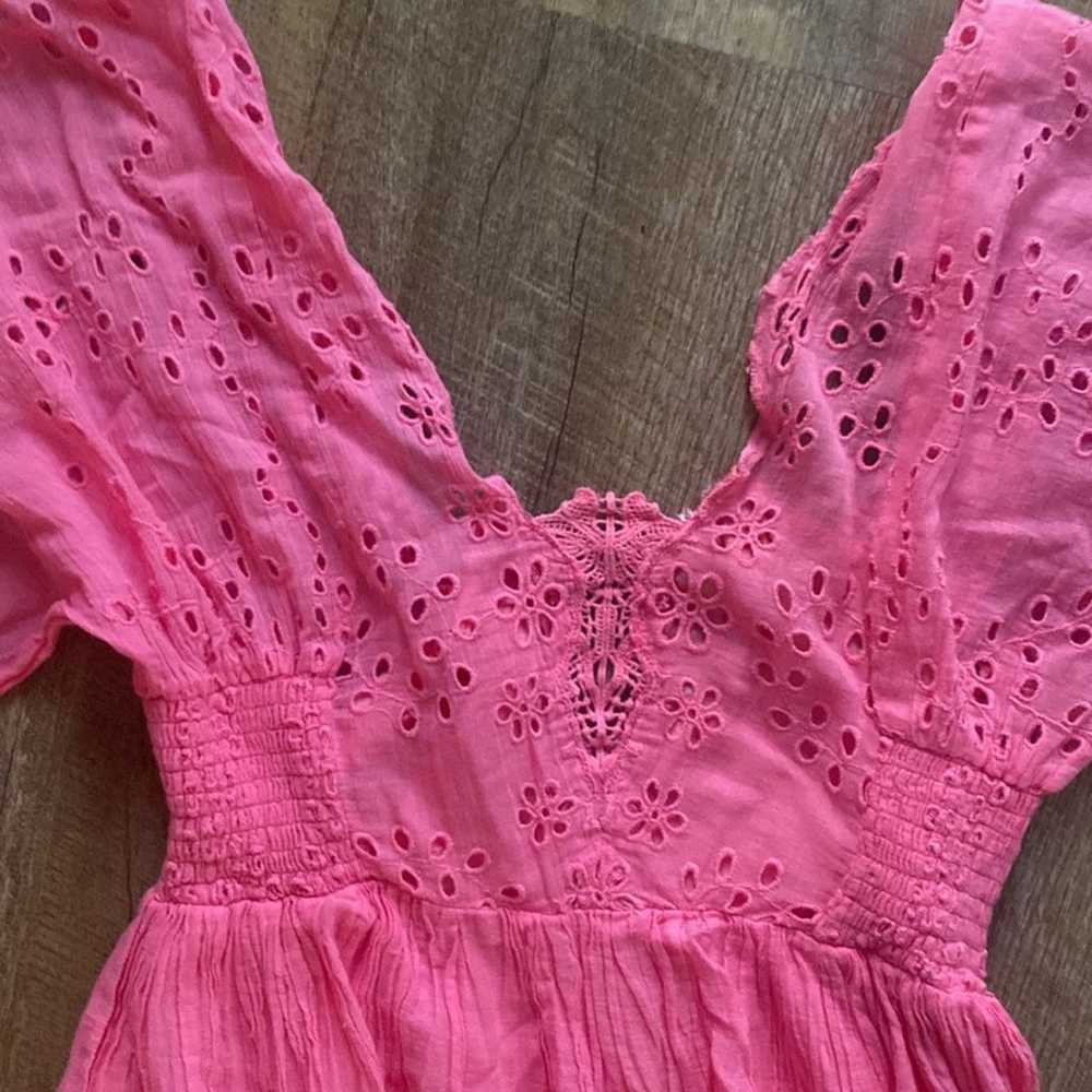 Free People One Lottie Barbie Pink Eyelet Dress S… - image 4