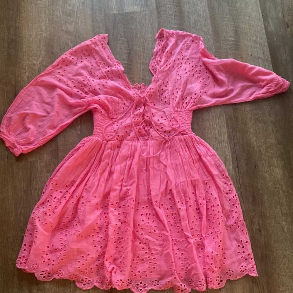 Free People One Lottie Barbie Pink Eyelet Dress S… - image 6