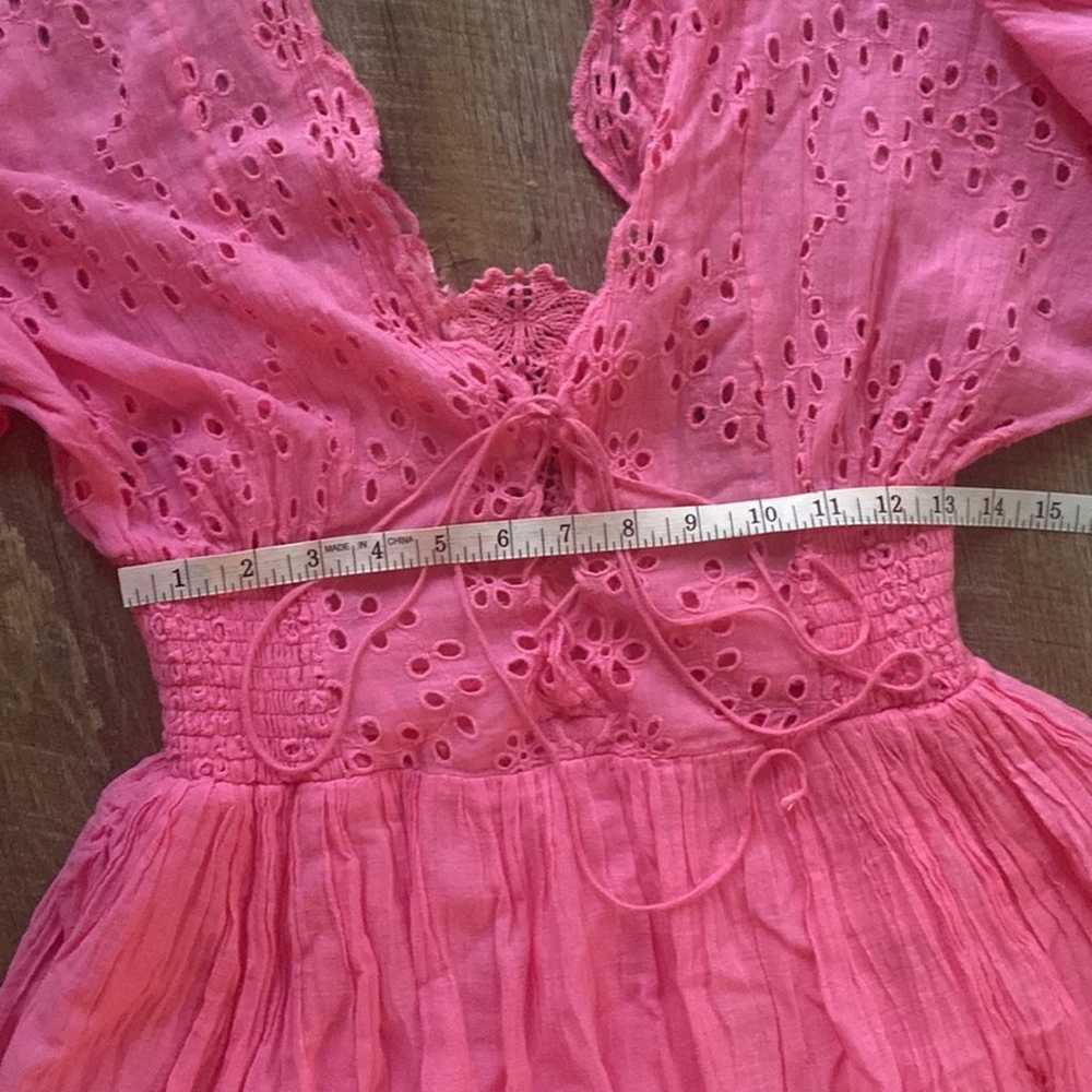 Free People One Lottie Barbie Pink Eyelet Dress S… - image 8