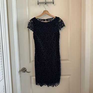 Alice + Olivia Navy Clover Guipure Lace Dress