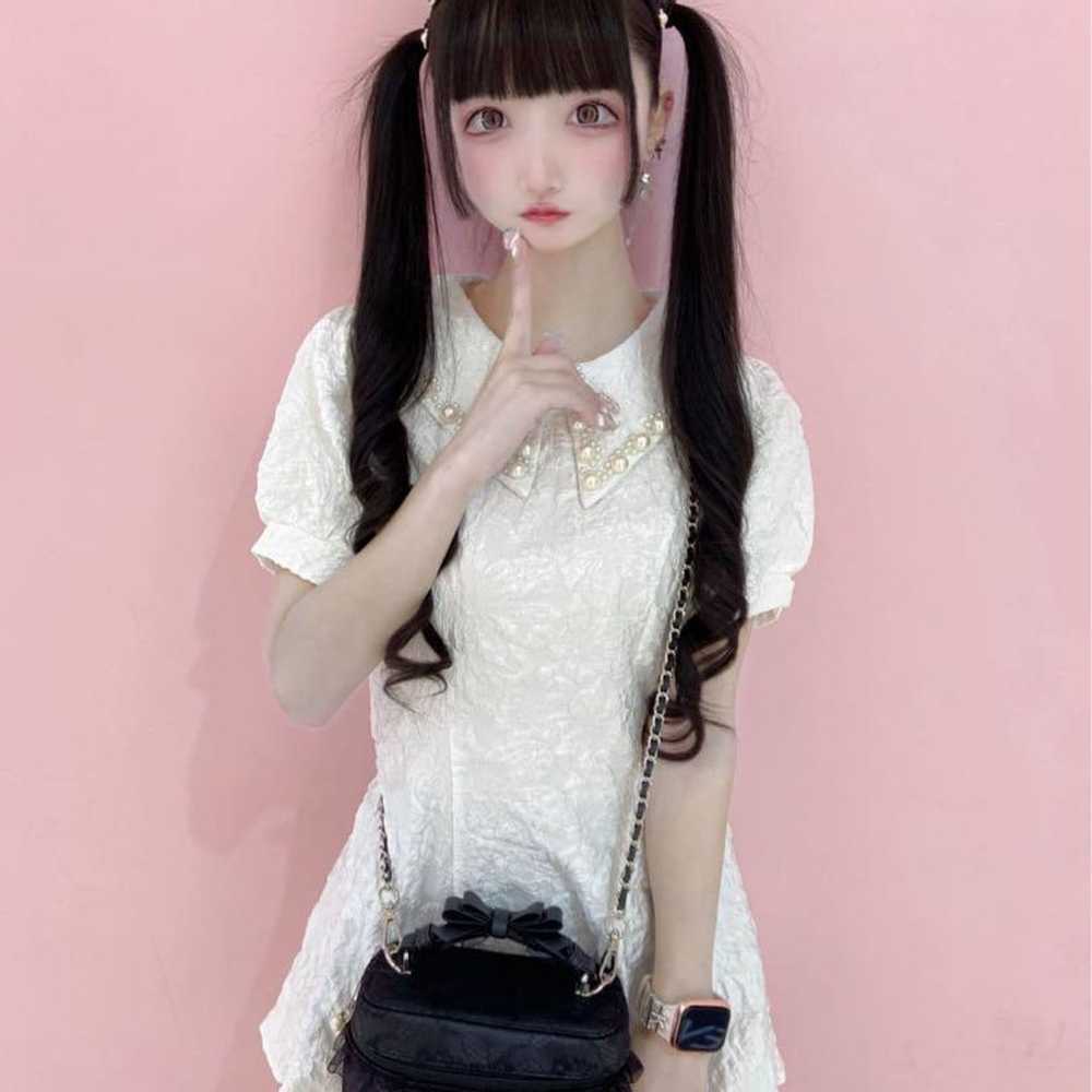 White Korean mini one-piece cabaret dress with tw… - image 11