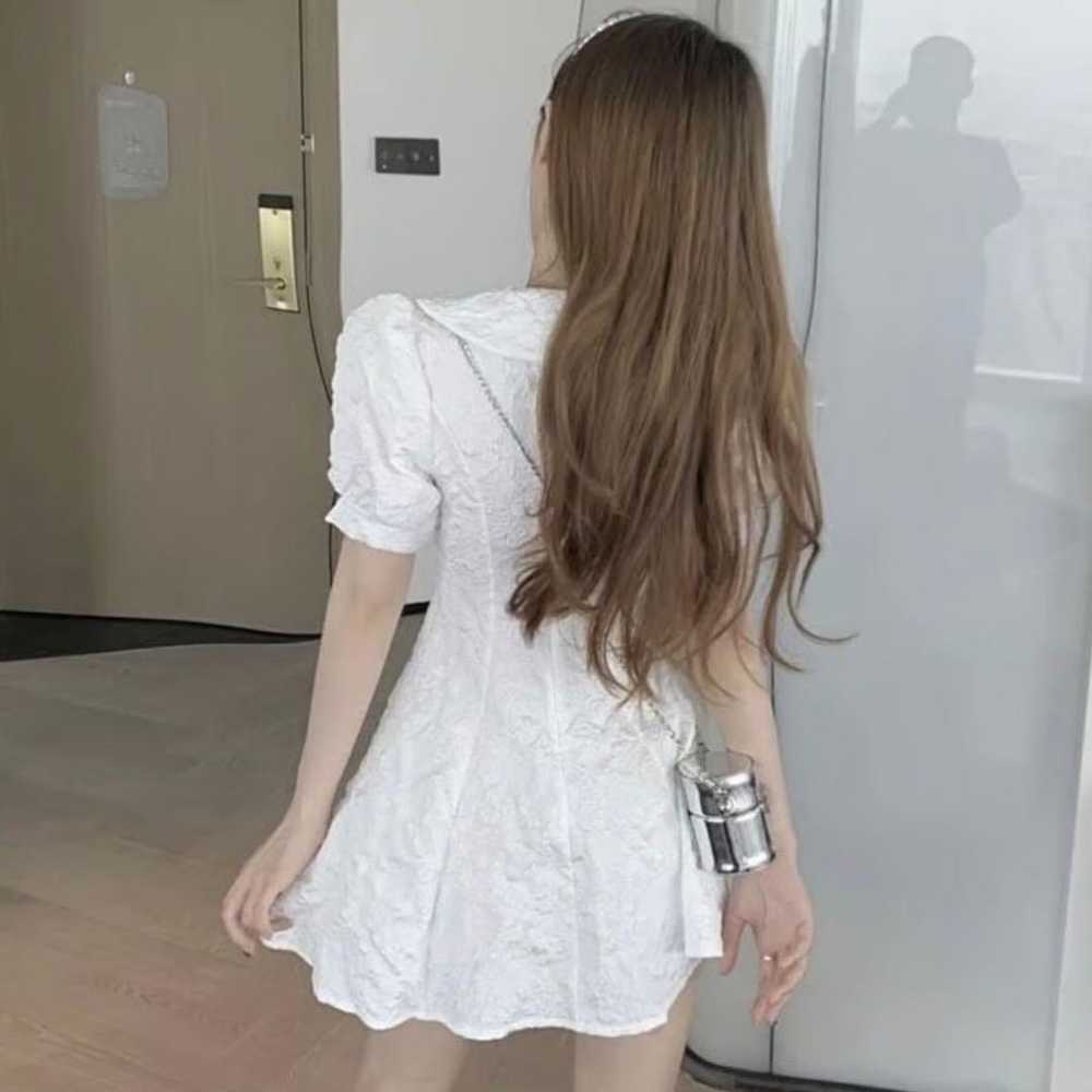 White Korean mini one-piece cabaret dress with tw… - image 8