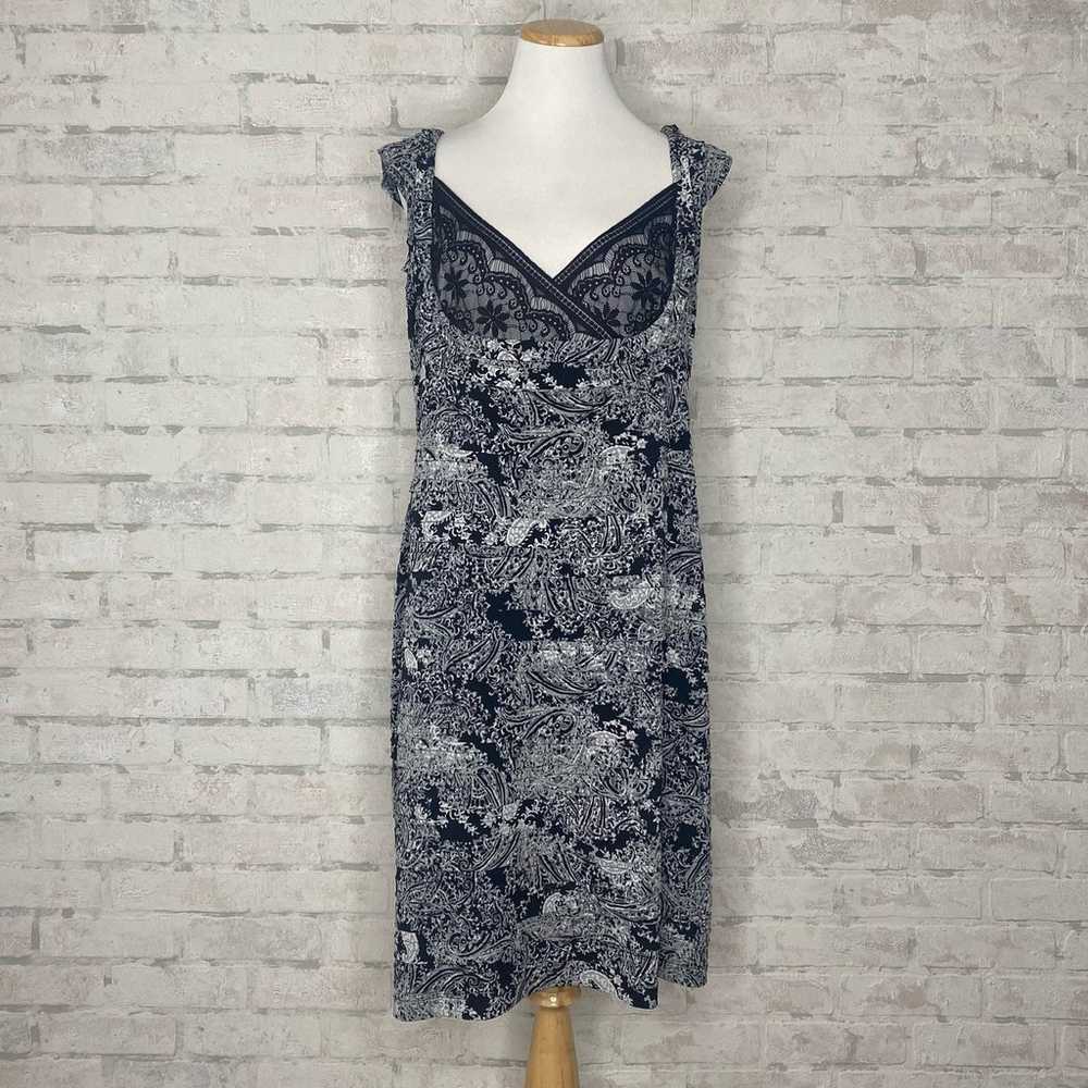 Adrianna Papell | Black Gray Paisley Lace Sleevel… - image 1