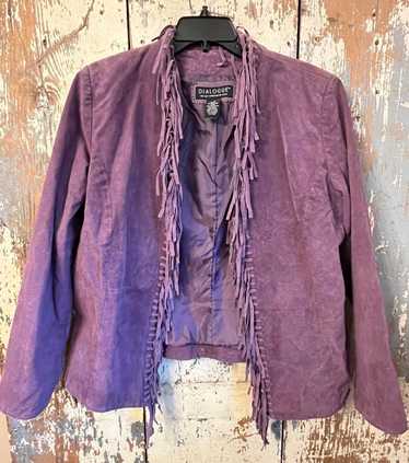 Designer Dialogue Leather Fringe Jacket Purple siz