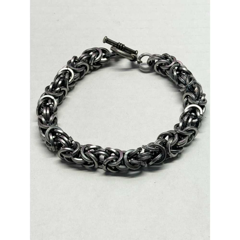 Vintage Vintage silver tone chain men's bracelet - image 2