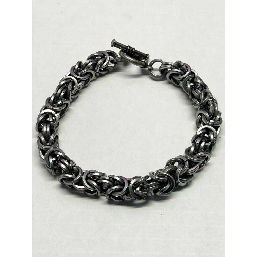 Vintage Vintage silver tone chain men's bracelet - image 3