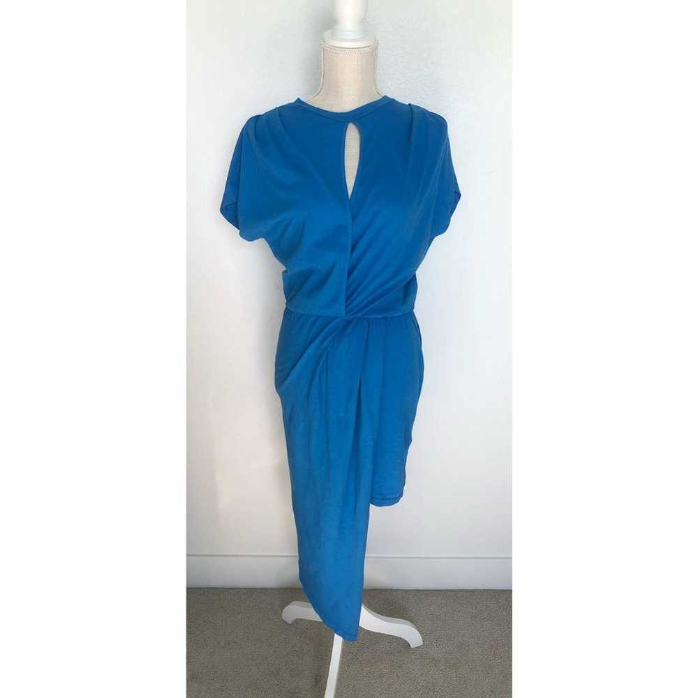 Monrow Bright Blue Ruched Shoulder Asymmetrical T… - image 1