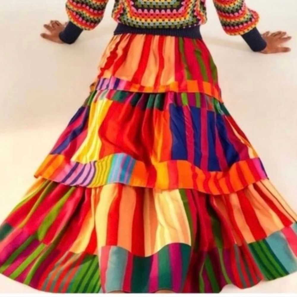 Farm Rio Sunset Stripes Tiered Midi Skirt Size Sm… - image 1