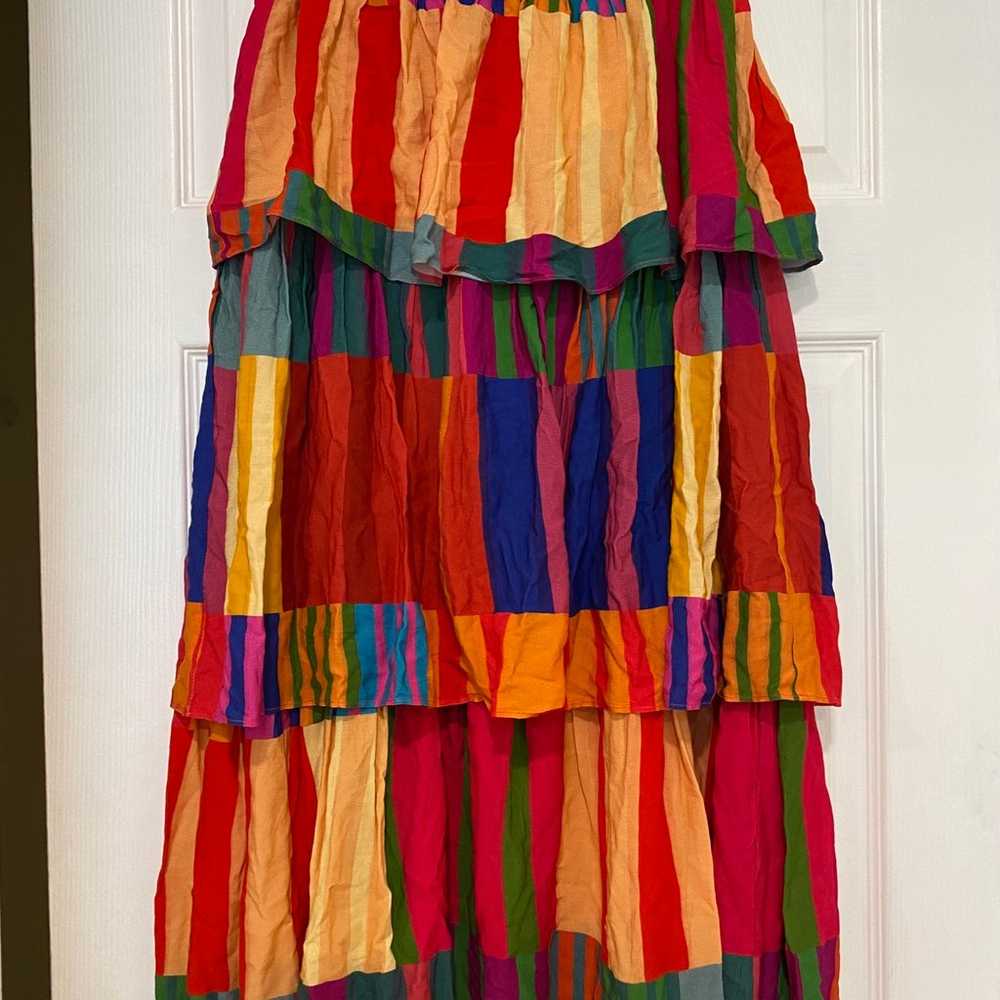 Farm Rio Sunset Stripes Tiered Midi Skirt Size Sm… - image 4