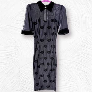 WEDNESDAY COLLECTIF VELVET CAT PENCIL DRESS - image 1