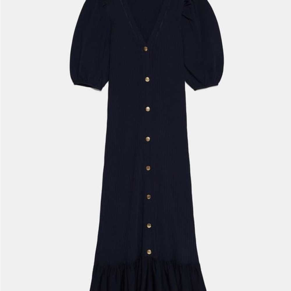 Zara navy rib knit dress with gold buttons size S… - image 4