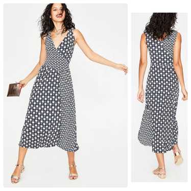 BODEN Jennifer Jersey Graphic Navy Blue White Midi