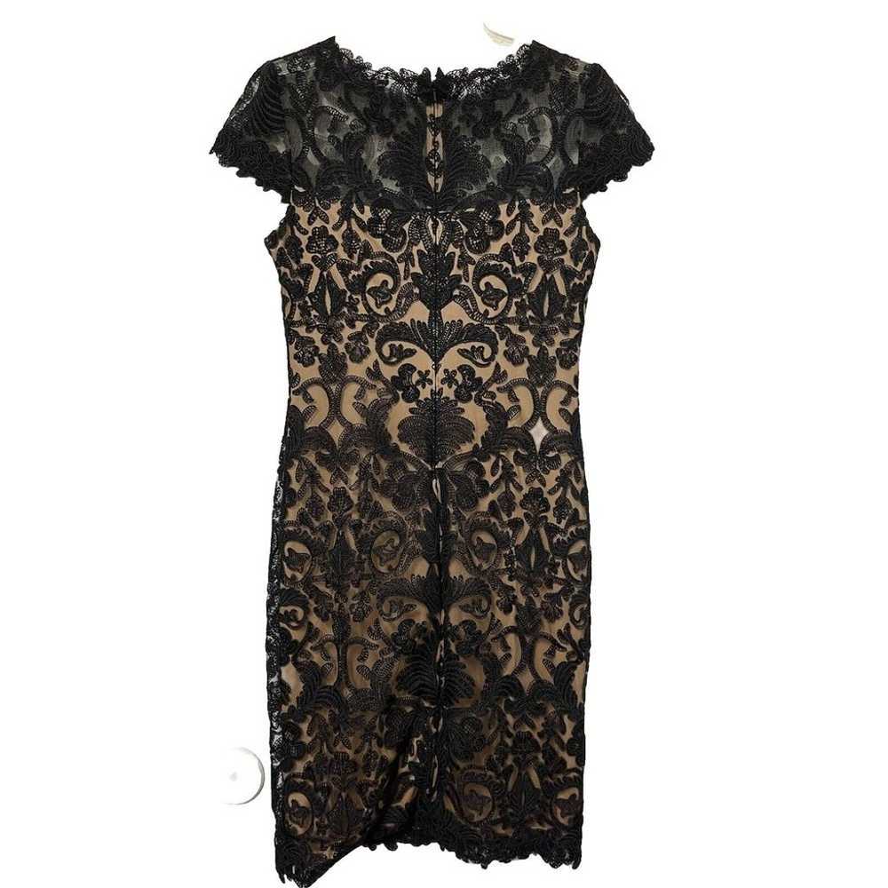 Tadashi Shoji Dress 6 Black Nude Illusion Lace Sh… - image 3