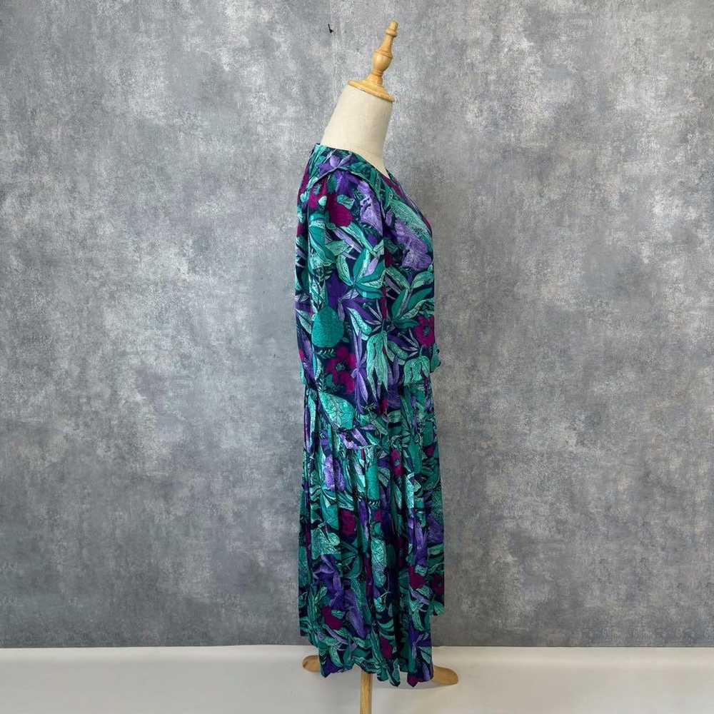 80's Botanical Print Retro One-Piece Dress, Showa… - image 4