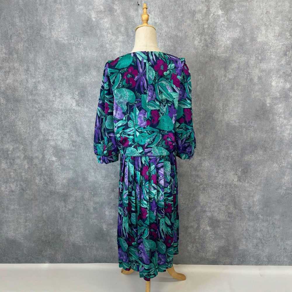 80's Botanical Print Retro One-Piece Dress, Showa… - image 5