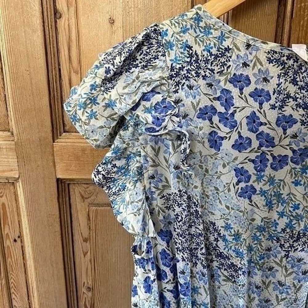 Rebecca Taylor 8 Dress Blue White Floral Ruffle V… - image 11