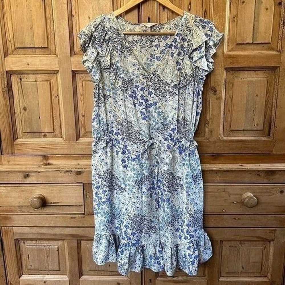 Rebecca Taylor 8 Dress Blue White Floral Ruffle V… - image 1