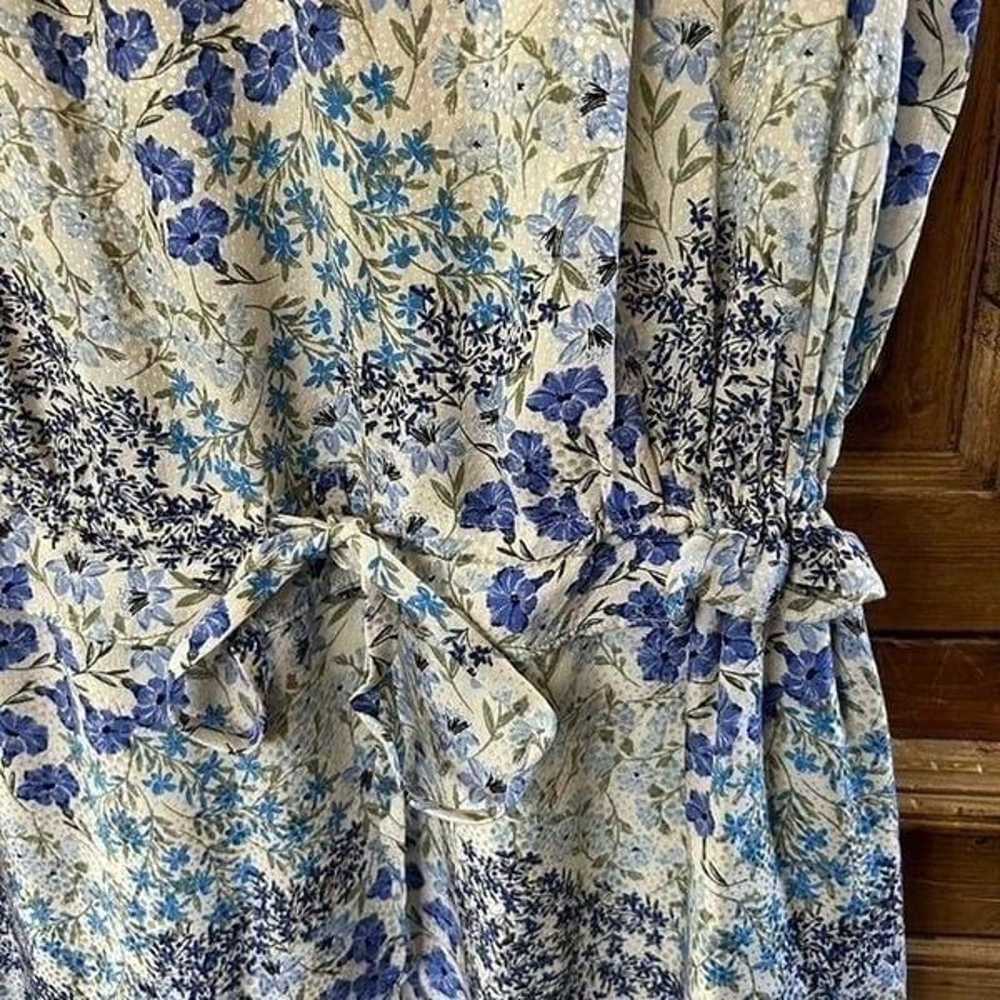 Rebecca Taylor 8 Dress Blue White Floral Ruffle V… - image 5