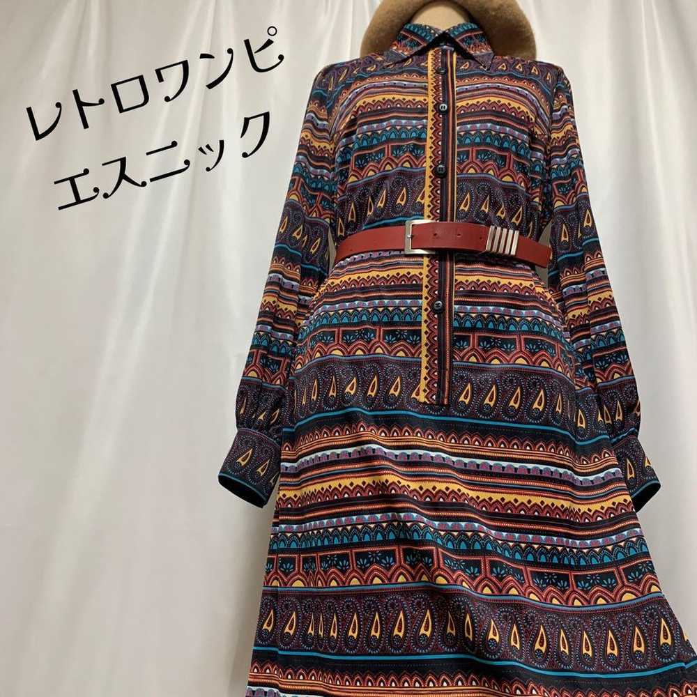 ◎ Showa retro bohemian print one-piece ◎ 70s poly… - image 1