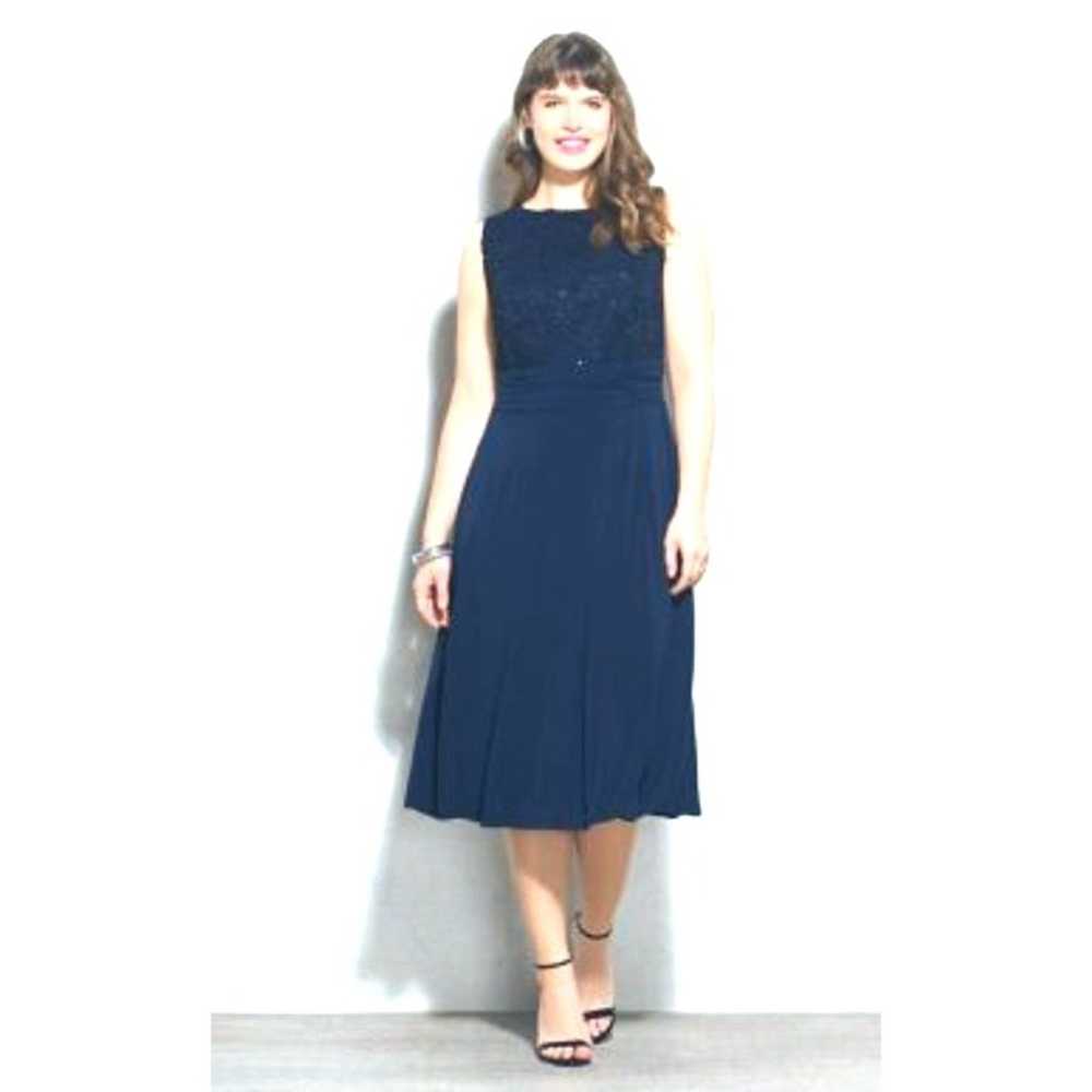 Size 22W 3X NEW NAVY BLUE LACE BODICE MIDI DRESS … - image 1